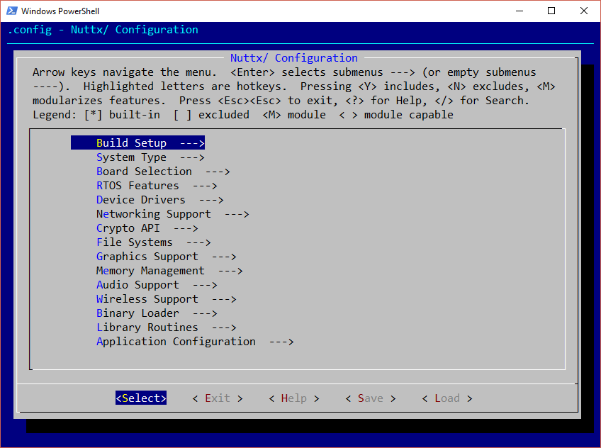 Example of NuttX configuration menu.